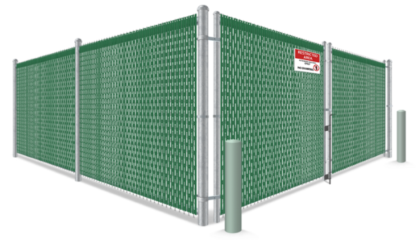 3D graphic of a chain link commercial dumpster enclosure